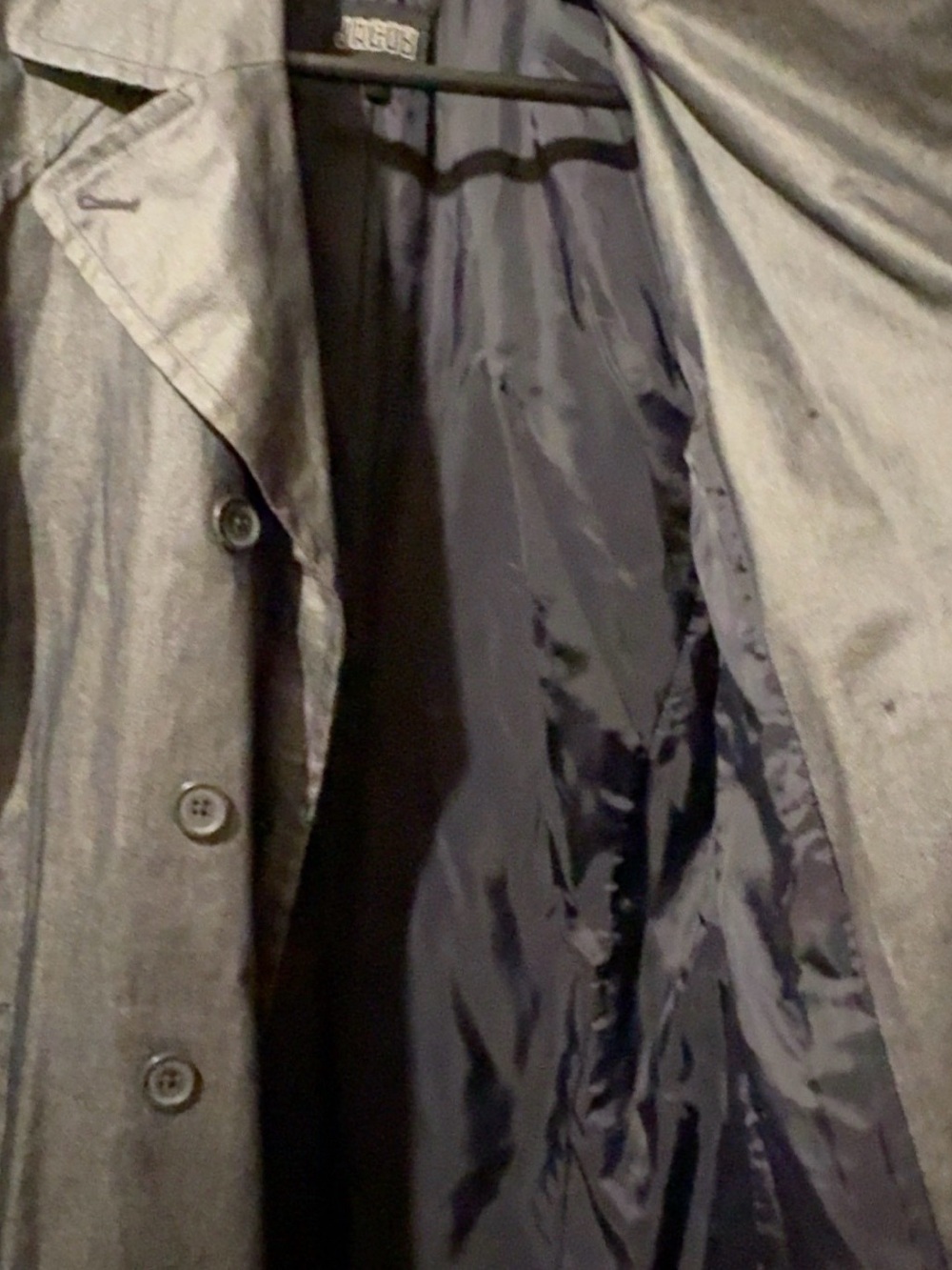 Jacob Women’s Large Charcoal Grey Coated Rain Trench Coat Double Breasted - Picture 5 of 9